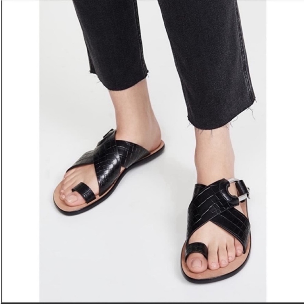 NWT Rag & Bone Croco August Slide Black Silver 7